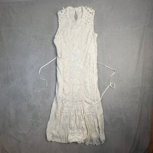 Anthropologie Tiny Boho Lace Midi Dress XS White Embroidered Sleeveless
